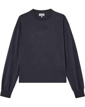 Ganni Long-Sleeve Logo Sweatshirt - Blue