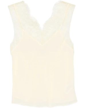 Patrizia Pepe Lace-Detai V-Neck Top - White