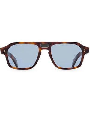 Cutler and Gross Tortoiseshell-Effect Geometric-Frame Sunglasses - Blue
