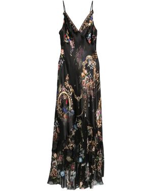 CAMILLA Floral-Print Rhinestone-Embellished Asymmetric Dress - White