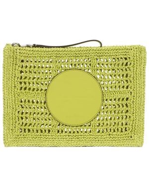 Tory Burch Ella Logo-Patch Woven Clutch Bag - Yellow