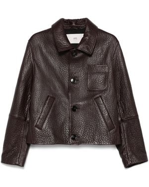 Ami Paris Leather Jacket - Brown