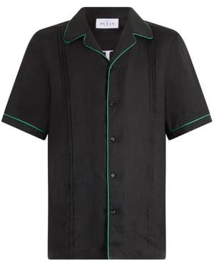Philipp Plein Linen Bowling Shirt Plein Tennis - Black