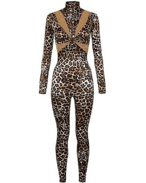 Elisabetta Franchi Leopard-Print Cut-Out Jumpsuit - Brown