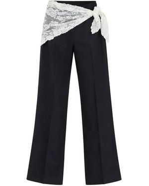 Sea Lace-Trim Pleated Pants - Blue