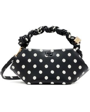Ganni Polka-Dot Twisted-Handle Tote Bag - Black