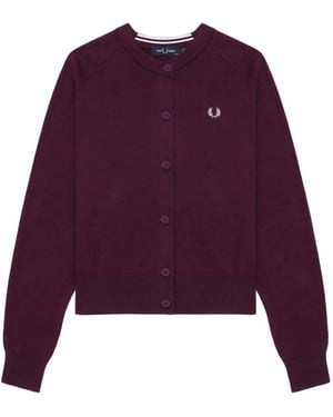 Fred Perry Embroidered-Logo Raglan-Sleeve Cardigan - Purple