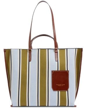 The Bridge Bolso Shopper A Rayas Con Ribete De Cuero - Blanco