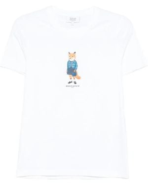 Maison Kitsuné T-Shirt mit Fuchs-Print - Weiß