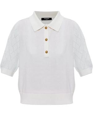 Balmain Pointelle-Knit Polo Shirt - White