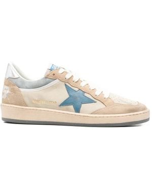 Golden Goose Ball Star Two-Tone Suede Trainers With Laminated Leather Star Shoes - White