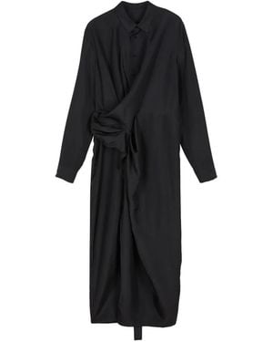 JNBY Twist-Detail Long-Sleeve Midi Dress - Black