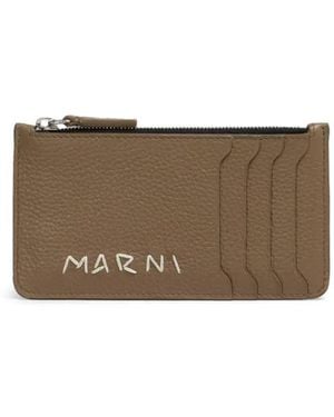 Marni Leather Card Case With Mending-Embroidery - Natural