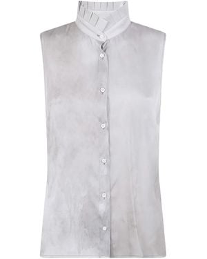 Uma Wang Pleated-Neck Sleeveless Blouse - White