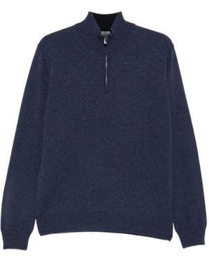 Corneliani Quarter-Zip Knitted Jumper - Blue