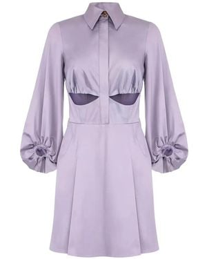 Elisabetta Franchi Balloon-Sleeves Cutout Mini Dress - Purple