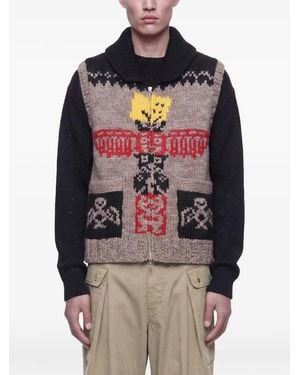 Kapital Knit Totem Pole Zip Vest - Brown