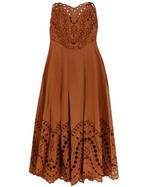 Charo Ruiz Broderie-Anglaise Strapless Midi Dress - Brown