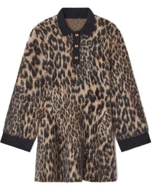 Ganni Leopard-Print Button Mini Dress - Natural