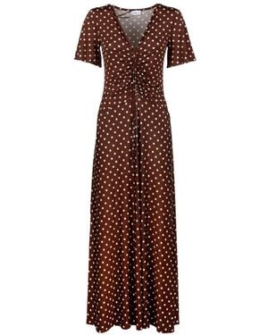 Marella Gathered Polka-Dot Maxi Dress - Brown