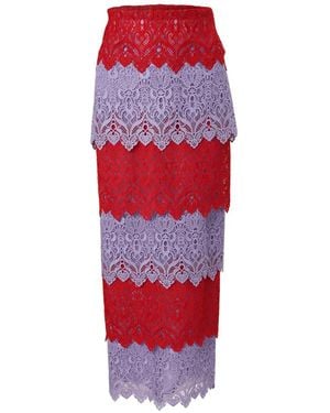 Carolina Herrera Lace-Trim Midi Pencil Skirt - Red