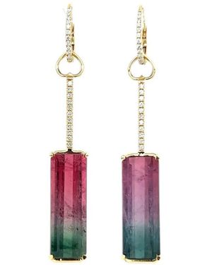 Lisa Nik Watermelon Tourmaline And Diamond Drop Earrings - White