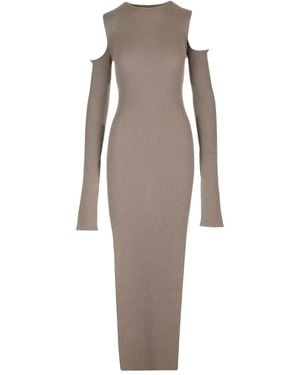 Rick Owens Ribbed Shoulder-Cut Maxi Dress - Natural