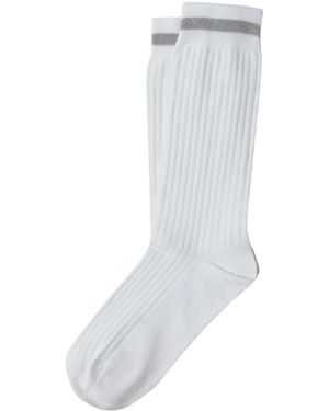 Brunello Cucinelli Monili-Bead Ribbed-Knit Socks - White