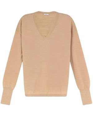 Aspesi V-Neck Dropped-Shoulder Fine-Knit Top - White
