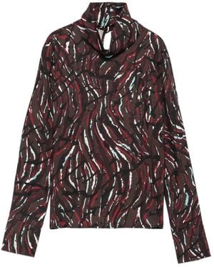 Proenza Schouler Abstract-Print High-Neck Top - Brown