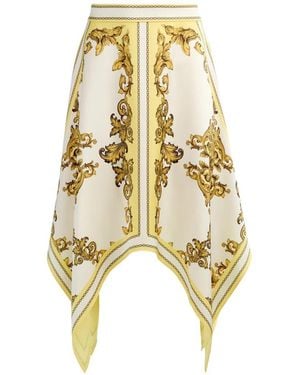 Alice + Olivia Davina Baroque-Print Midi Skirt - Metallic
