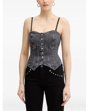 Guess Cecile Button Denim Corset Top - Black