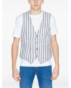 Gianni Lupo Striped Patch-Pocket Vest - White