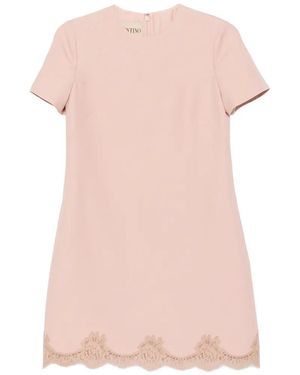 Valentino Garavani Crew Neck Lace-Trim Mini Dress - Pink