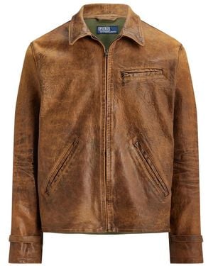 Polo Ralph Lauren Zip Sheepskin Bomber Jacket - Brown