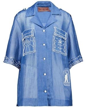 ALÉMAIS Yasmeen Embellished Short-Sleeve Shirt - Blue