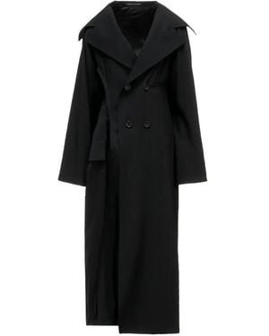 Yohji Yamamoto Abrigo Con Doble Botonadura Y Detalle A Capas - Negro