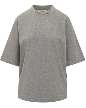 Palm Angels Collar-Detail Short-Sleeves T-Shirt - Gray