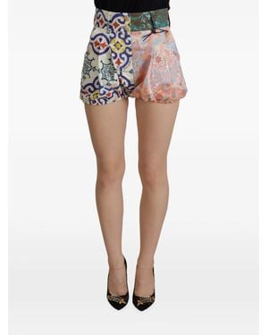 Dolce & Gabbana Patchwork Brocade Mini Shorts - White