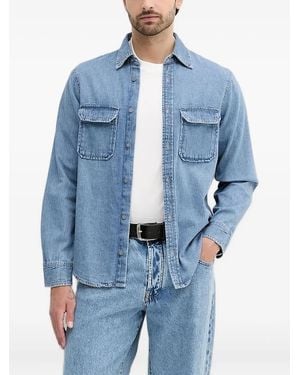 ARMANI EXCHANGE Flap-Pocket Denim Shirt - Blue