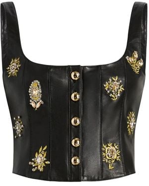 Cinq À Sept Embellished Buttoned Leather Top - Black