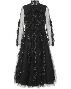 Valentino Garavani Robe Mi-Longue Volantée À Sequins - Black