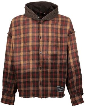 WIZZARD Check-Pattern Hooded Shirt Jacket - Brown