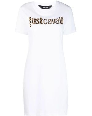 Just Cavalli Animal-Print Logo T-Shirt Dress - White