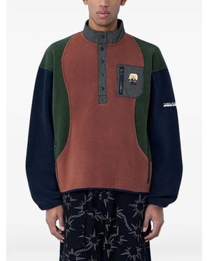 Brain Dead Contrasting-Panel Button-Placket Sweatshirt - Blue