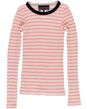 La Fetiche Jackie Striped Ribbed-Knit T-Shirt - Pink