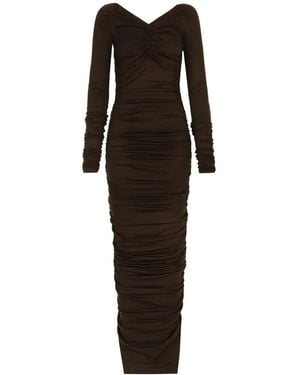 Dolce & Gabbana シャーリング オフショルダーマキシドレス - ブラウン