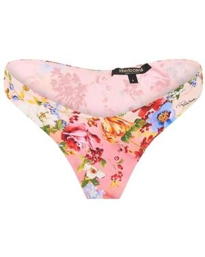 Roberto Cavalli Bas De Bikini Fleuri À Plaque Logo - Pink