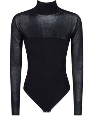 Elisabetta Franchi Sheer-Panel High-Neck Bodysuit - Blue