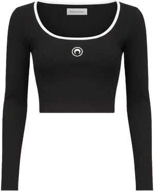 Marine Serre Logo-Embroidery Jersey Top - Black